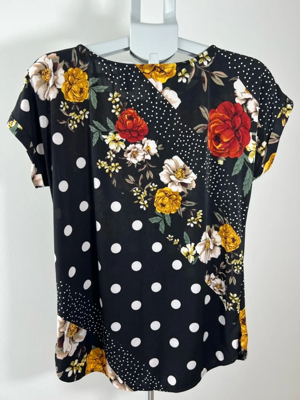 Y2K Suzy Shier Black Floral & Polka Dot Short Sleeve Summer Tee Women's Medium - Picture 2 of 5